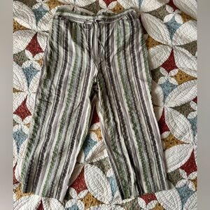 Classic Elements green, brown, and cream striped boho cotton capri pants Size 10